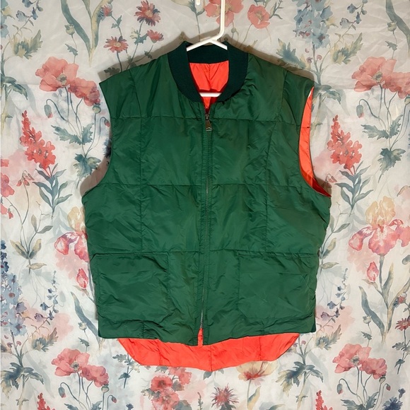 Vintage Reversible Green and Orange Puffer Vest - Picture 1 of 10